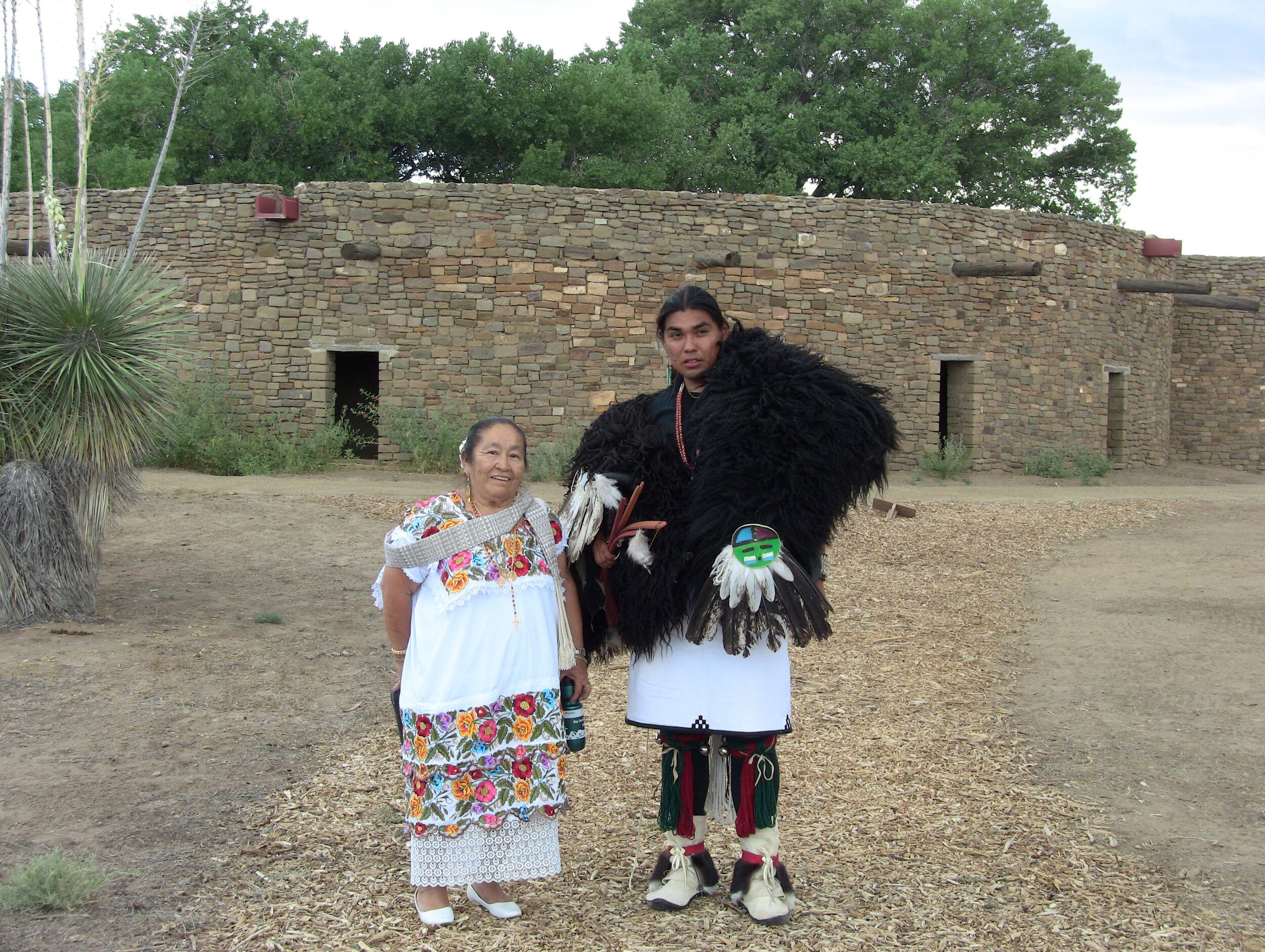  - Yucatec Maya grandmother and Laguna Pueblo youth at one of the ancestral sites of the Pueblo people of New Mexico, USA. The multimedia workshop took participants to learn from sacred sites of great cultural importance. (Photo Credit: Nicola Wagenberg, The Cultural Conservancy)