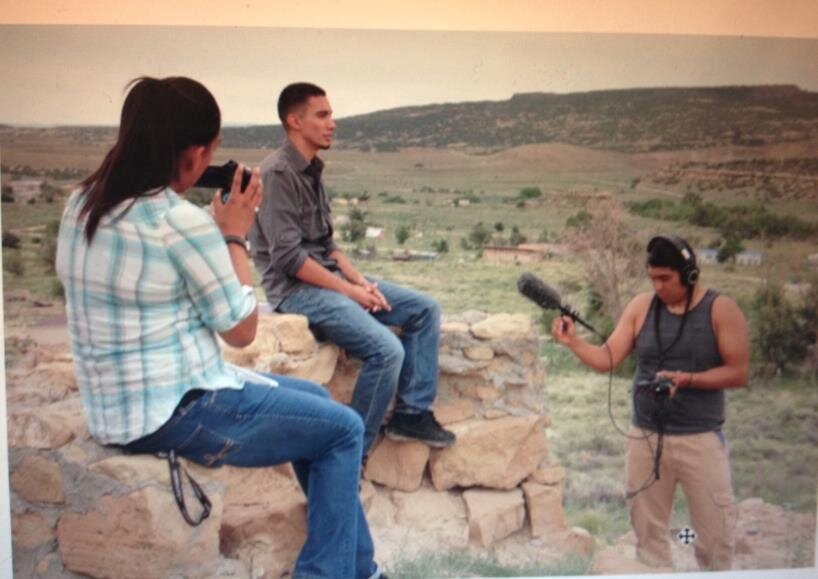  - Pueblo youth interviewing each other at their ancestral site in Chaco Canyon, New Mexico, USA. (Photo Credit: Nicola Wagenberg, The Cultural Conservancy)